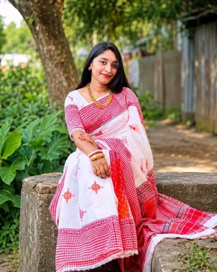 পুজো স্পেশাল ভাইরাল গামছা প্রিন্ট শাড়ি